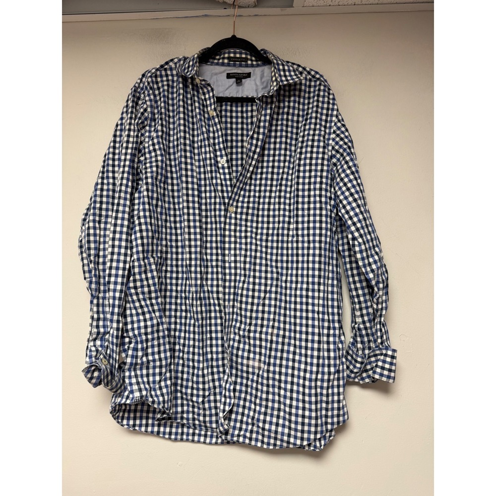 Banana Republic Camden Fit Non-Iron Gingham Shirt Blue White Mens XL Long Sleeve